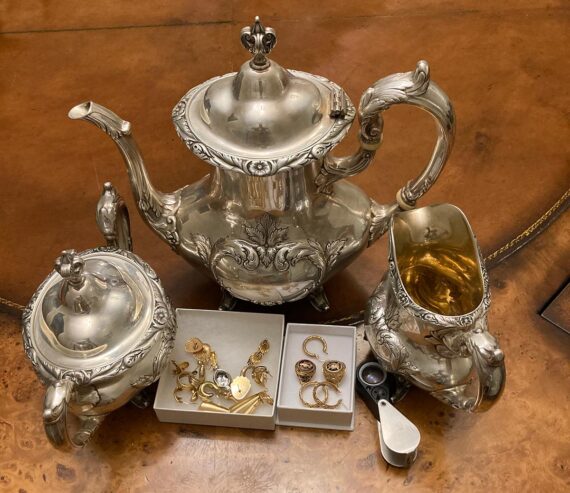 silver tea service gold jewelry